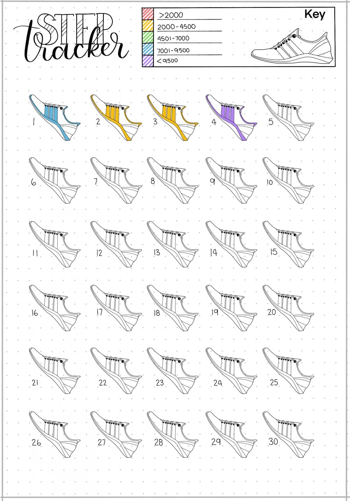 free step tracker printable bullet journal page ⋆ the petite planner